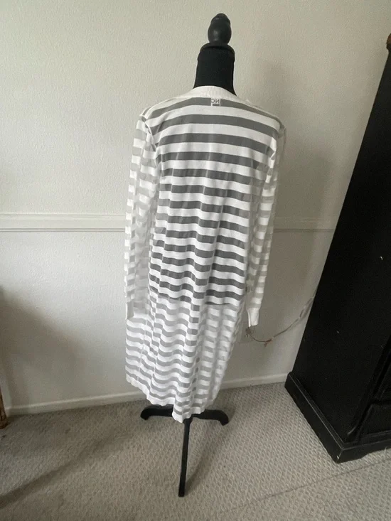 INC International Concepts White Striped Long Open Cardigan - Picture 2 of 4